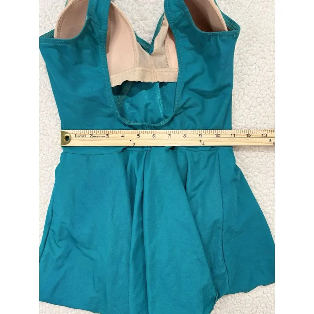 Vintage‎ Christina One Piece Swimsuit Modest Swim Dress Wrap Teal Gold Button 10
